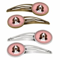 Checkerboard Pink Basset Hound Barrettes Hair Clips, Set of 4