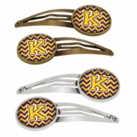 Letter K Chevron Purple & Gold Barrettes Hair Clips, 0.75 x 0.25 x 2.25 in. - Set of 4