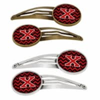 Letter X Chevron Black & Red Barrettes Hair Clips, Set of 4
