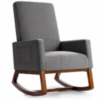Costway Mid Century Retro Fabric Upholstered Rocking Chair Nursery Armchair Gray