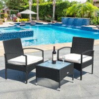 3 PCS Patio Wicker Rattan Furniture Set Coffee Table & 2 Rattan Chair W/Cushion