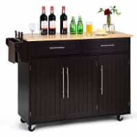 Costway Kitchen Island Trolley Cart Wood Top Rolling Storage Cabinet w/Knife Block WhiteBrown