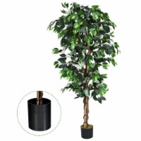 Costway 4 Feet/6 Feet Artificial Ficus Silk Tree Wood Trunks Green In/Outdoor Home Decor 4