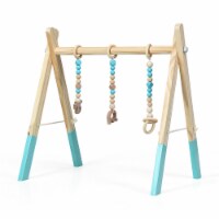 Foldable Wooden Baby Gym with 3 Wooden Baby Teething Toys Hanging Bar Green