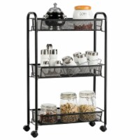 Gymax 3 Tier Rolling Storage Cart Full-Metal Basket Stand Utility Cart Trolley