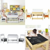 Costway Kids Table Chairs Set With Storage Boxes Blackboard Whiteboard Drawing GreyNature