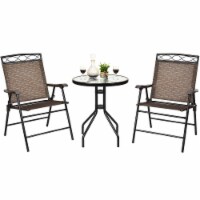 Costway 3 PCS Bistro Conversation Patio Pub Dining Set W/ 2 Folding Chairs & Glass Table