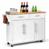 Costway Kitchen Island Trolley Cart Wood Top Rolling Storage Cabinet w/Knife Block WhiteBrown