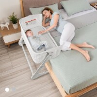 Babyjoy Baby Side Bassinet Bedside Sleeper Washable Mattress Height Adjustable GreyWhite Gray