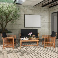 Costway 4PCS Patio Solid Wood Furniture Set Conversation Coffee Table TurquoiseBlack Cushion