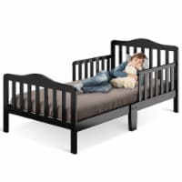Costway Kids Toddler Wood Bed Bedroom Furniture w/ Guardrails Black\Brown\Grey\ White Black
