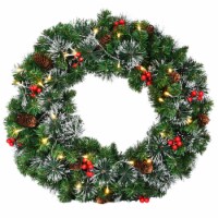 Costway 24'' Pre-Lit Spruce Wreath Pinecone Red Berries 8 Flash Modes