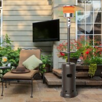 Outdoor Patio Heater Propane Standing LP Gas Steel W/Table & Wheels Bronze