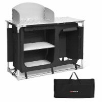 Goplus Portable BBQ Camping Grill Table Kitchen Sink Station w/ Storage Organizer Basin