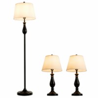 3-Piece Lamp Set 2 Table Lamps 1 Floor Lamp Matt Black Vintage Home Bedroom