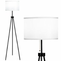 Modern Metal Tripod Floor Lamp White Fabric Shade w/ Chain Switch Home & Office