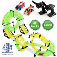 Gymax Autoflier Kids RC Rail Car Race Track Set 28.5ft 3D Track Speed Booster Playset