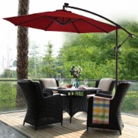 Costway 10' Hanging Solar LED Umbrella Patio Sun Shade Offset Market Burgundy