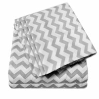 Sweet Home Collection | 6-Piece Printed Chevron Microfiber Sheets, Full, Gray