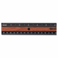 Inlaid Wood-Look Center Plastic Ruler w/Hang Hole- 12&amp;quot; Length- Black/Brown