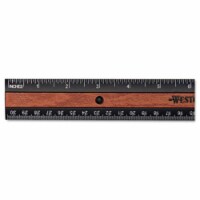 Inlaid Wood-Look Center Plastic Ruler w/Hang Hole- 12&amp;quot; Length- Black/Brown
