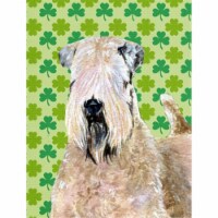 Wheaten Terrier Soft Coated St. Patricks Day Shamrock Flag Canvas - House Size