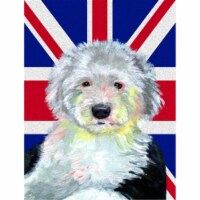 Old English Sheepdog With English Union Jack British Flag Flag Garden Size