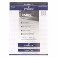 Pad Legal Cambridge White 70 Ct 8.5 Inch X 11 3/4 Inch Coll Rule 3Hole