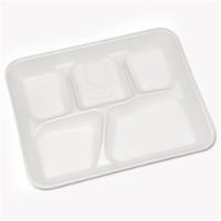 PCT 5-Compartment Lightweight Foam School Trays, White - 8.5 in. - 500 Per Carton