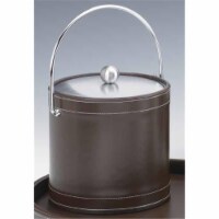 Stitched Brown 3 Quart Ice Bucket with Bale Handle and Metal Cover