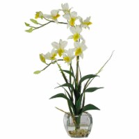 Dendrobium with Glass Vase Silk Flower Arrangement- Cream