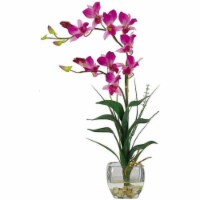 Dendrobium with Glass Vase Silk Flower Arrangement- Purple
