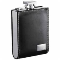 Wallet Black Leatherette 6oz Liquor Flask with Engraving Plate