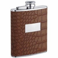 Zimmer Brown Crocodile Leatherette Liquor Flask - 6oz