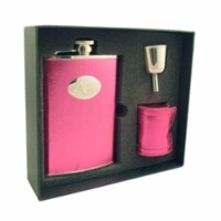 Marilia 8oz Hot Pink Leatherette Deluxe Flask Gift Set