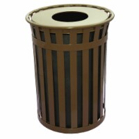Oakley Basic Slatted Metal Waste Receptacle with Flat Top Lid 50 Gallon - Brown