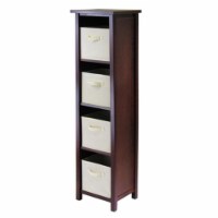 Verona 4 Section N Storage Shelf with 4 Foldable Fabric Baskets - Walnut and Beige