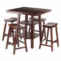 5 Piece Orlando High Table 2 Shelves with 4 Saddle Seat Stools Set, Walnut