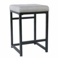 Open Back Metal Counter Stool with Fabric Upholstered Padded Seat, Gray and Black- Saltoro
