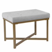 Metal Framed Ottoman with Button Tufted Velvet Upholstered Seat, Light Gray and Gold- Saltoro