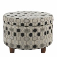 Wooden Ottoman with Geometric Patterned Fabric Upholstery and Hidden Storage, Multicolor-
