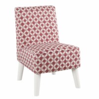 Lattice Print Fabric Upholstered Kids Slipper Chair With Splayed Wooden Legs, Pink And White-