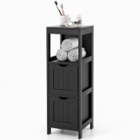 Bathroom Floor Cabinet Side Wooden Storage Organizer w/ Removable Drawers Black