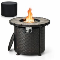 Gymax 32 Round Table 30,000 BTU Propane Gas Firepit w/ Fire Glasses and Cover