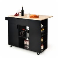 Gymax Kitchen Island Cart Rolling Serving Trolley w/ Drop Leaf Spice Rack Shelves Black