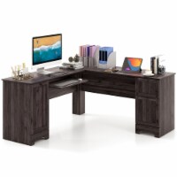 66.5'' L Shaped Home Office Desk Corner Computer Desk Keyboard Tray Dark Brown
