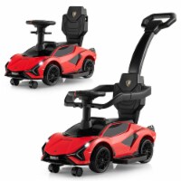 3-in-1 Licensed Lamborghini Ride on Push Car Walking Toy Stroller with USB Port Red