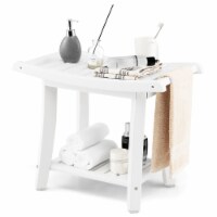 Gymax 2-tier Shower Bench Waterproof Spa Bath Shower Stool w/ Storage Shelf Creamy White