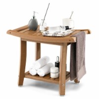 2-tier Shower Bench Waterproof Spa Bath Shower Stool w/ Storage Shelf Brown