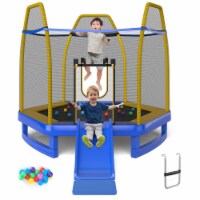 7FT Kids Recreational Trampoline w/ Ladder & Slide Ocean Ball Indoor Outdoor ASTM Blue +